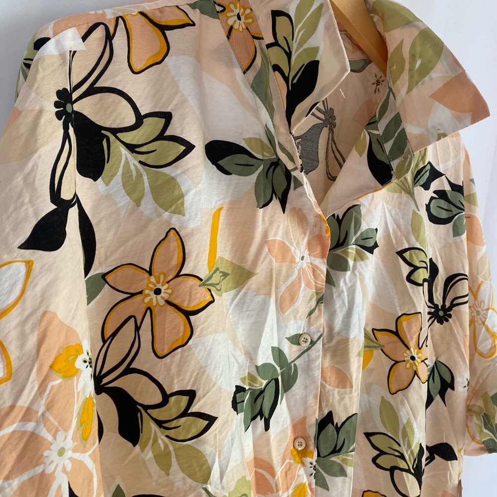 Sweet Rain Front Tie Tropical Polyester Top Blouse